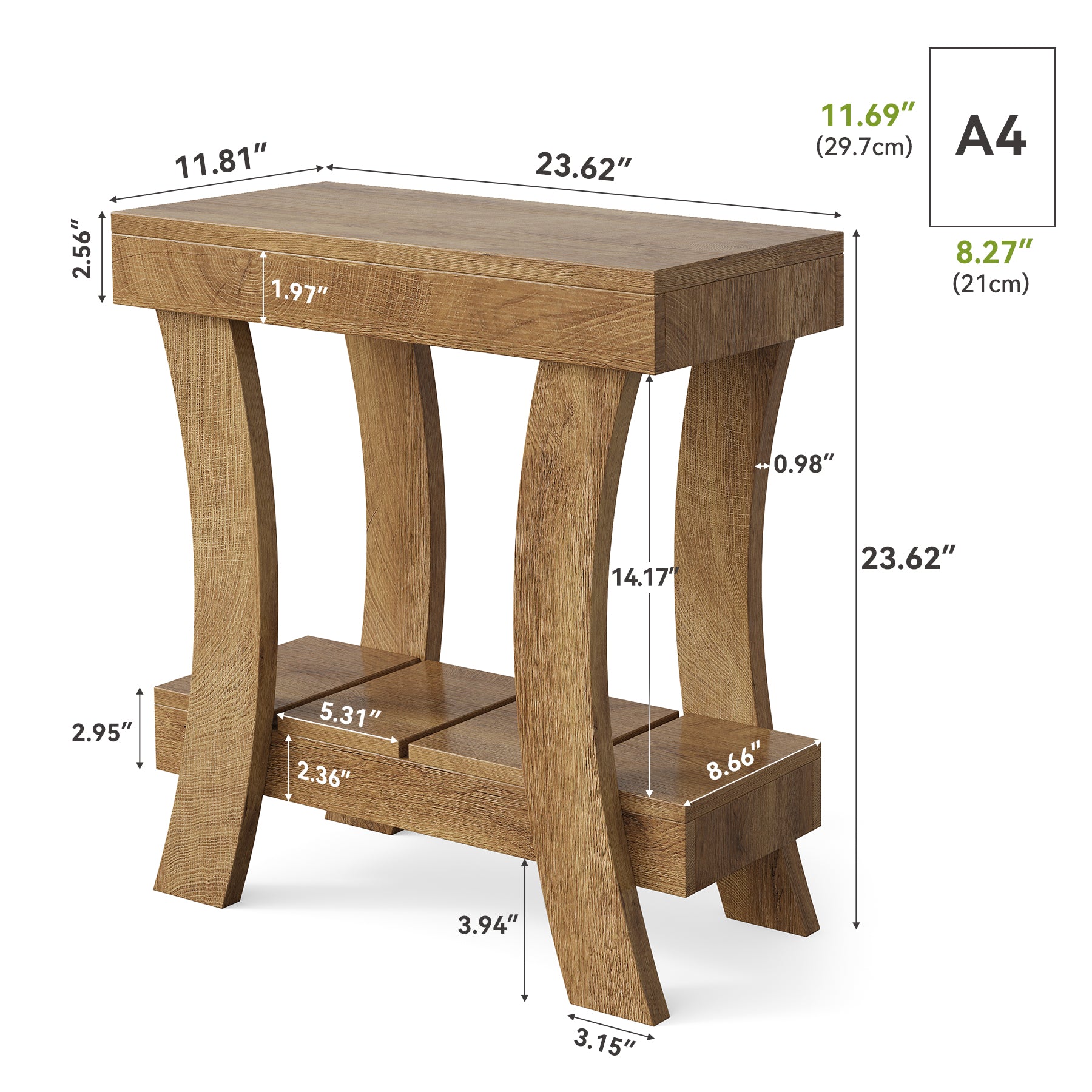 2-Tier End Table, Narrow Rectangular Side Table with Storage Shelf For Small Spaces