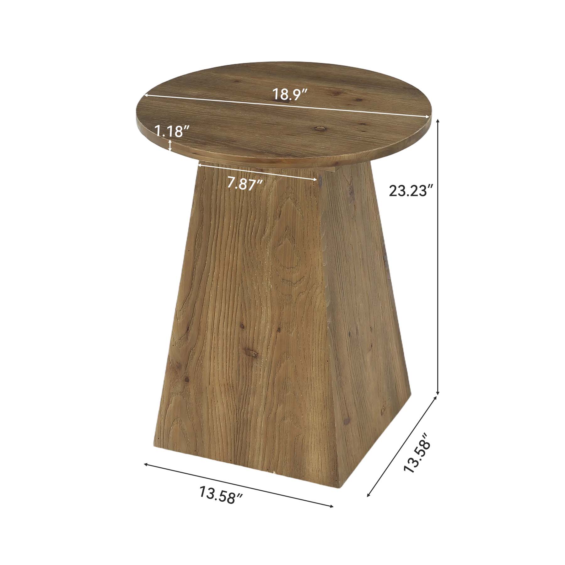 18.9" Solid Wood End Table with Trapezoid Base, Round Side Table for Living Room