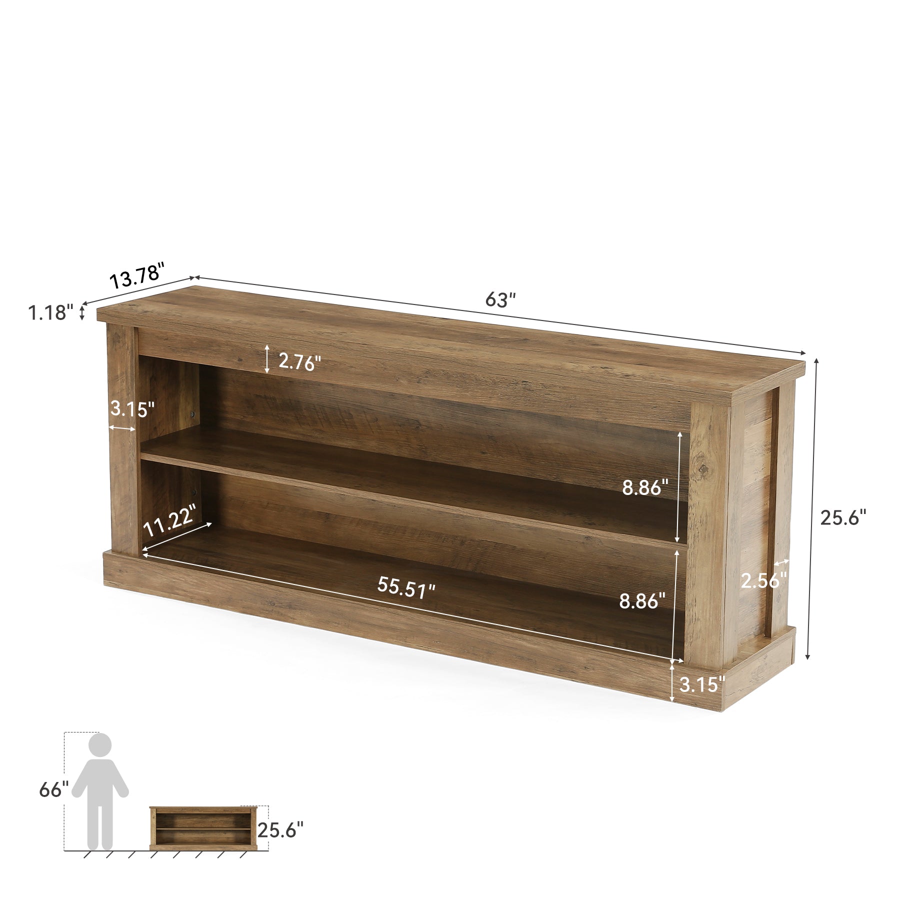 63" TV Stand for TVs up to 70", Entertainment Center TV Console Table with 2 Open Shelves
