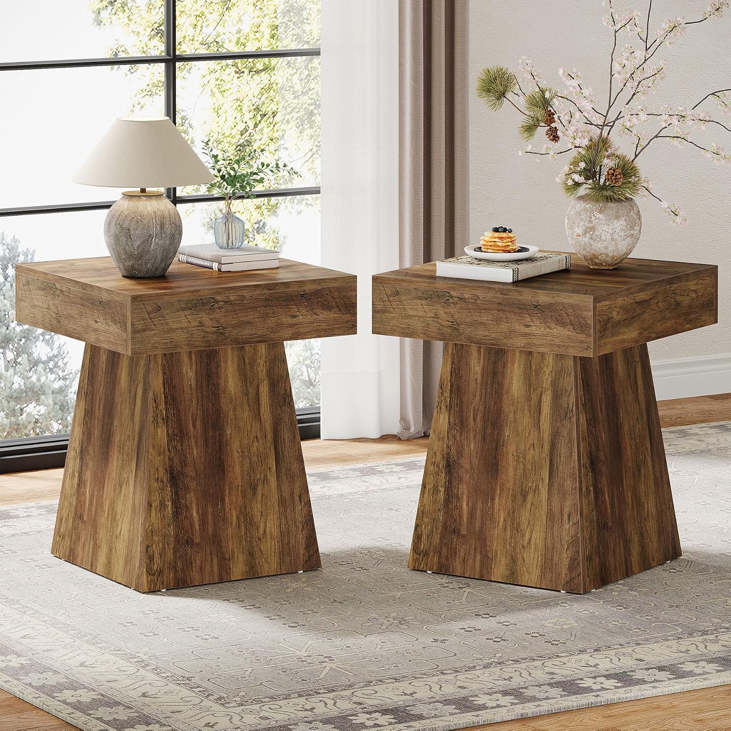 19.6" End Table, Square Side Table Small Nightstand with Wide Base Tribesigns