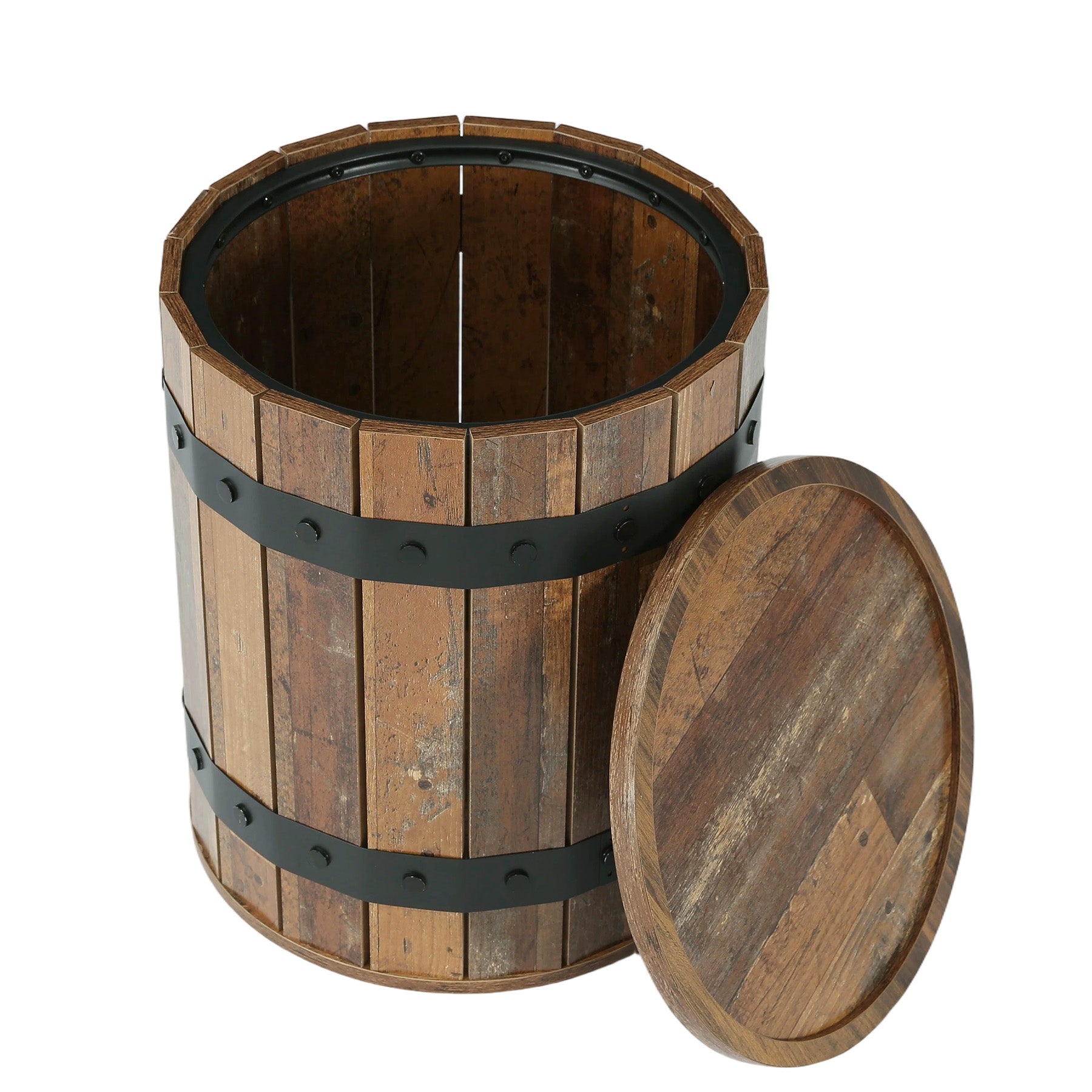 19.68" Barrel End Table with Hidden Storage, Round Side Table with Lid for Living Room