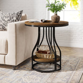 2-Tier End Table, Round Sofa Side Table with Metal Frame 3