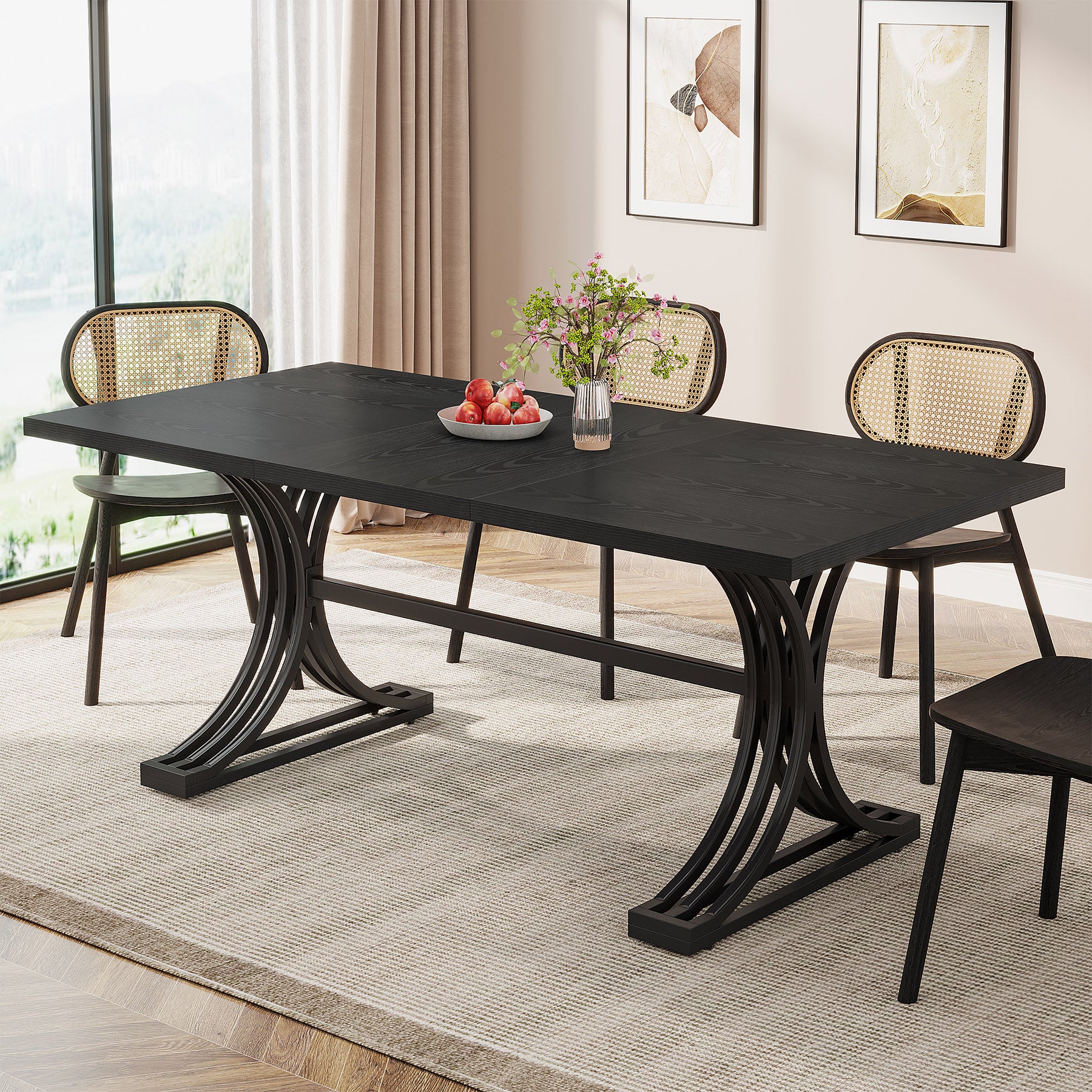 63" Rectangular Dining Table, Modern Kitchen Table with Metal Legs for 4 to 6
