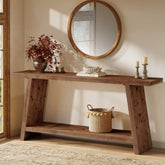 Solid Wood Console Table, 70.9" Sofa Table Behind Couch with 2-Tier Storage 3