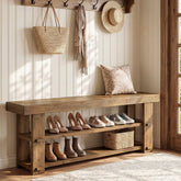 55" Solid Wood Entryway Bench, 2-Tier Shoe Storage Bench for Entryway 3
