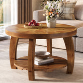Solid Wood Round Coffee Table, 2-Tier Center Table with Storage for Living Room 3