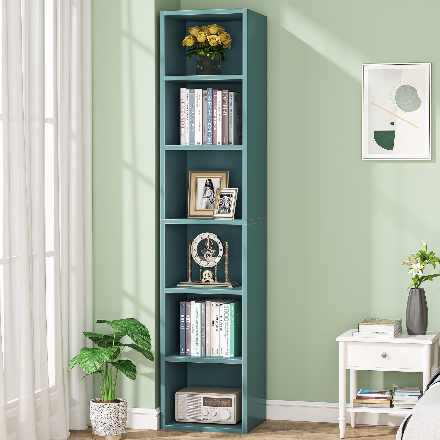 70.9" Corner Bookcase, Modern 6-Tier Narrow Cube Display Shelves