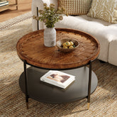 Solid Wood Round Coffee Table, 31.5" Center Tea Table with Metal Frame 3