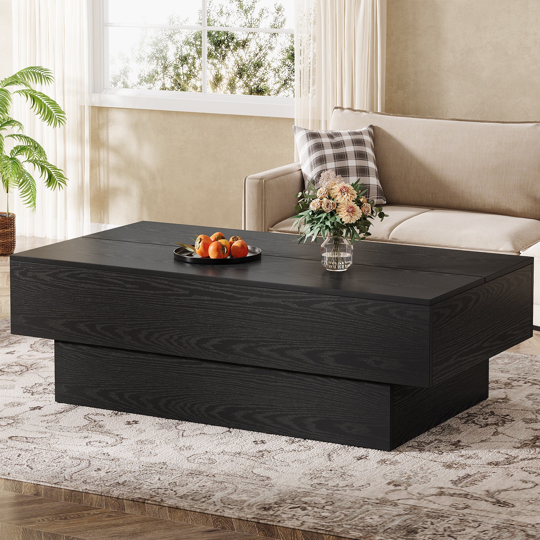 55" Coffee Table, Farmhouse Center Table Tea Table with Sturdy Pedestal