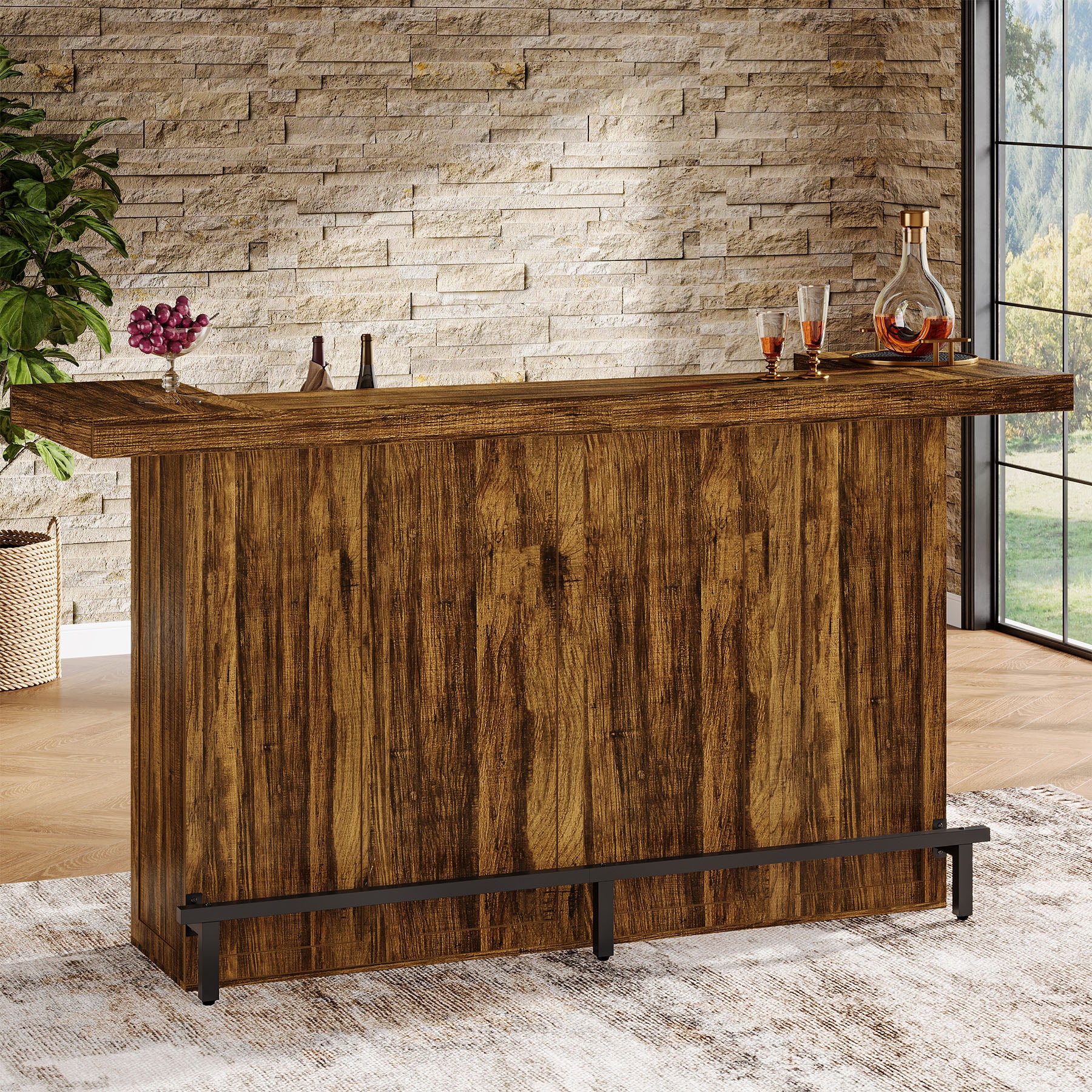 4-Tier Home Bar Unit, 70.9" Liquor Cabinet Bar Table with Wine Glass Holder