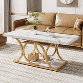 Rectangle Coffee Table, 47.24" Center Table with Faux Marble Top Tribesigns 3