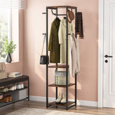 Full-frontal shot of Tribesigns's Coat Rack, Freestanding Corner Hall Tree with 4 Shelves 8 Hooks. 3