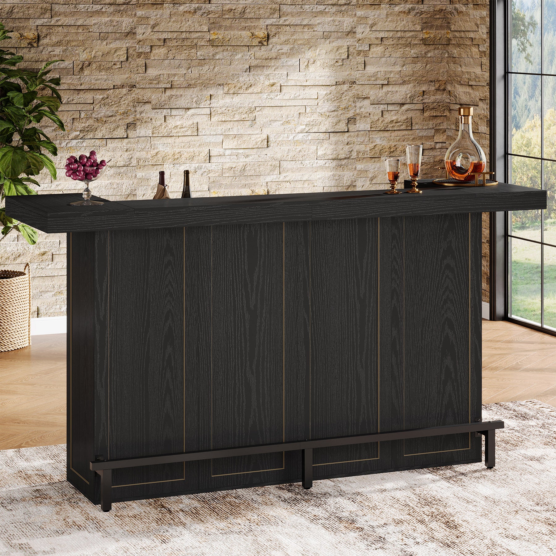 4-Tier Home Bar Unit, 70.9" Liquor Cabinet Bar Table with Wine Glass Holder
