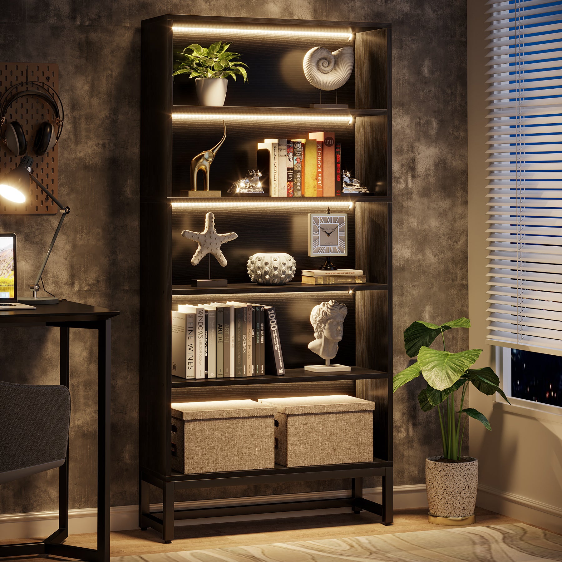 70.8" Bookcase, Large Bookshelf Organizer with 5-Tier Storage Shelves