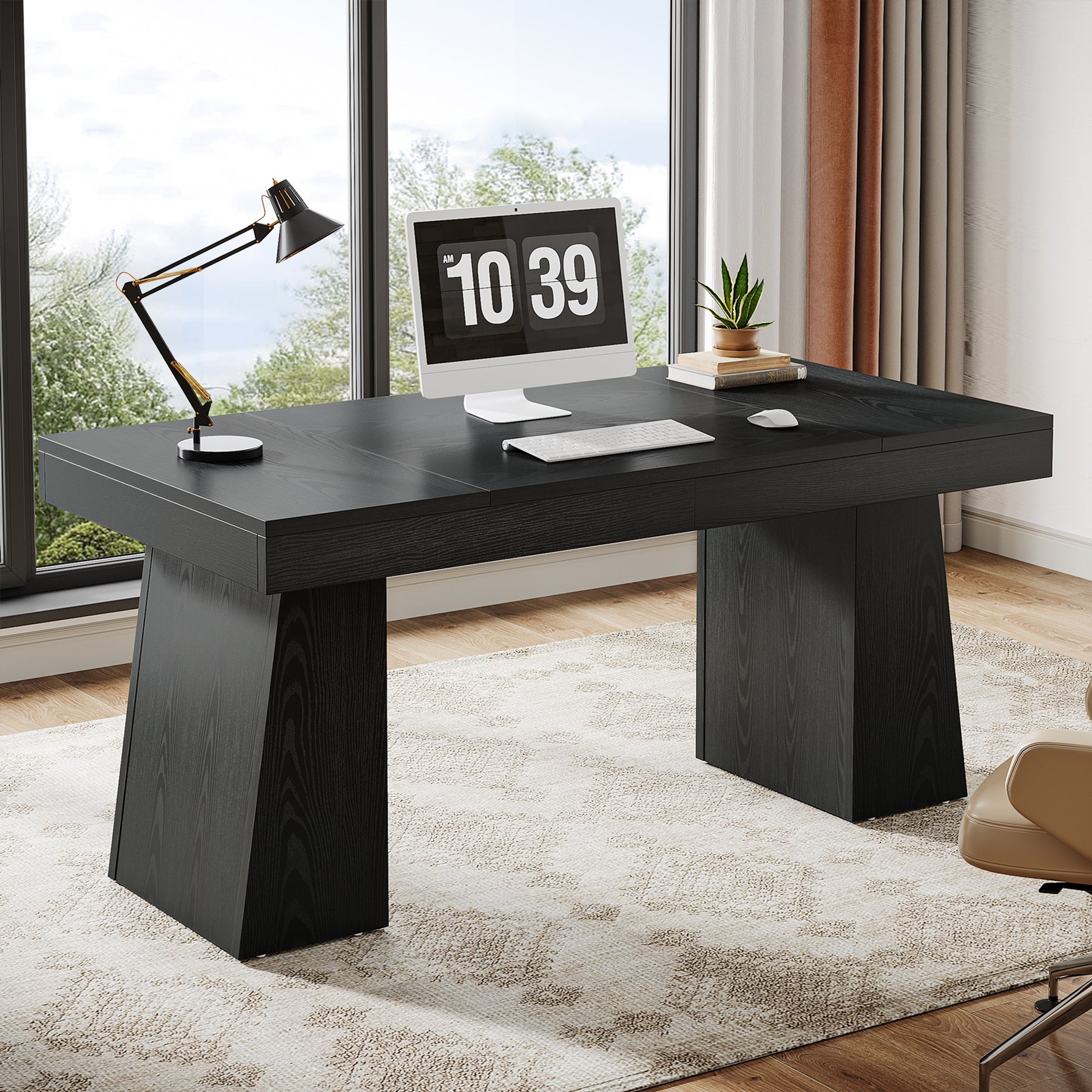 55" Executive Desk, Modern Wood Computer Desk Workstation Desk