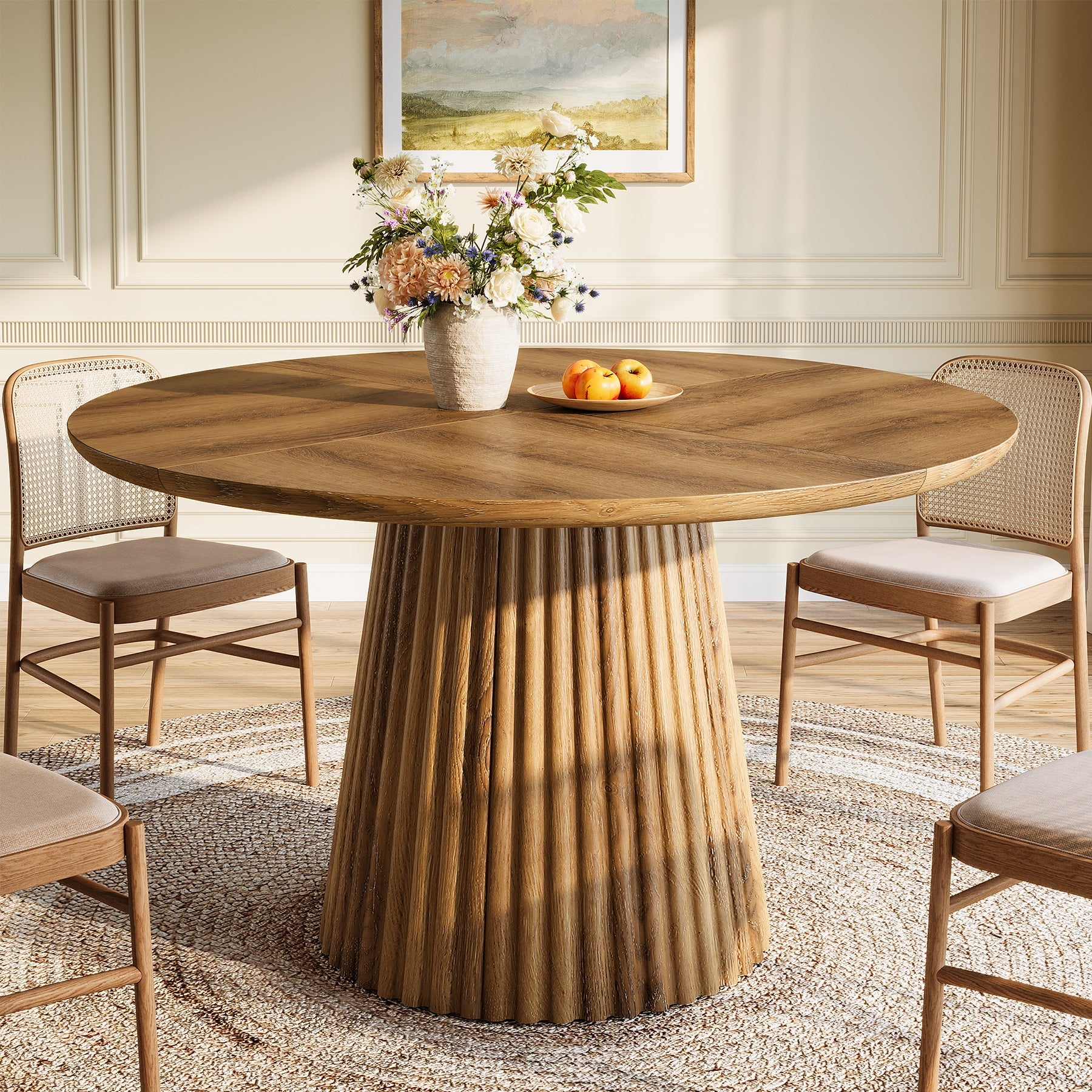 Round Dining Table, 47.24" Kitchen Table with Fluted Design for 4-6