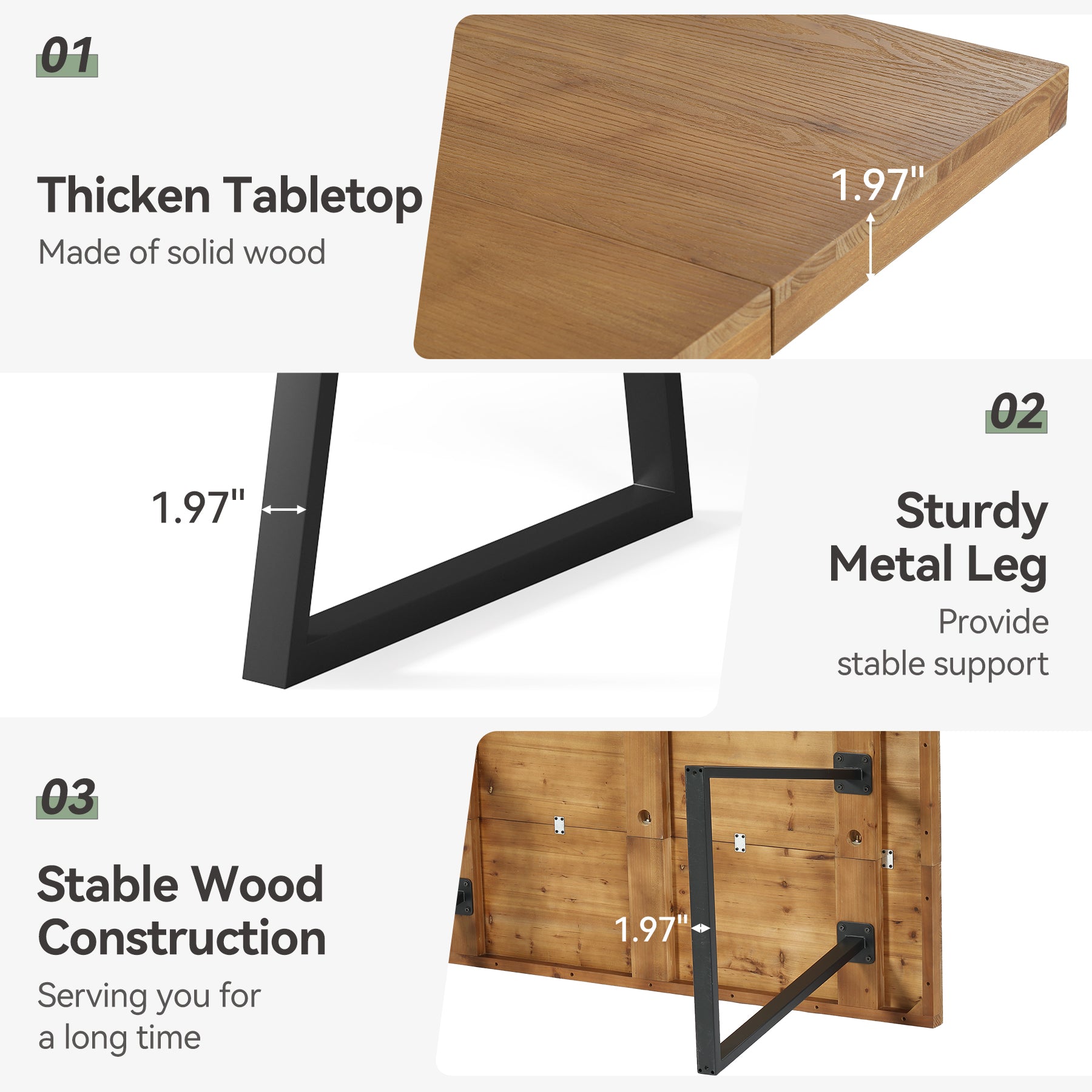 63" Solid Wood Executive Desk, Industrial Computer Laptop Desk Study Writing Table