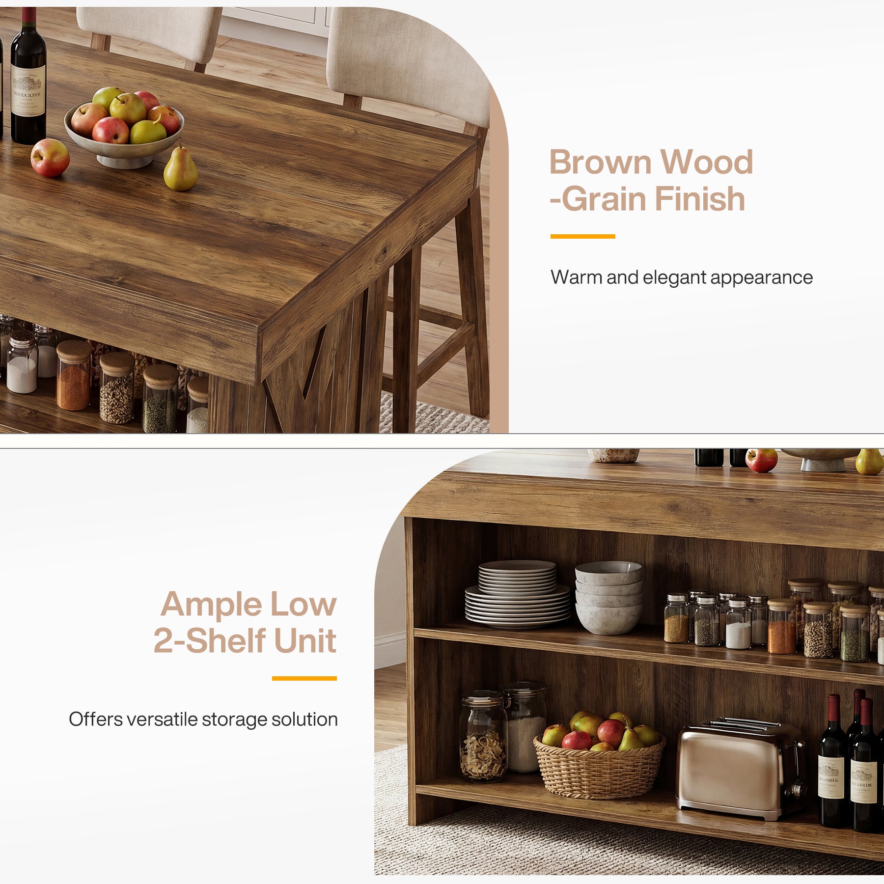 55.12" Bar Table, 3-Tier Home Bar Unit with Storage Shelves for Kitchen