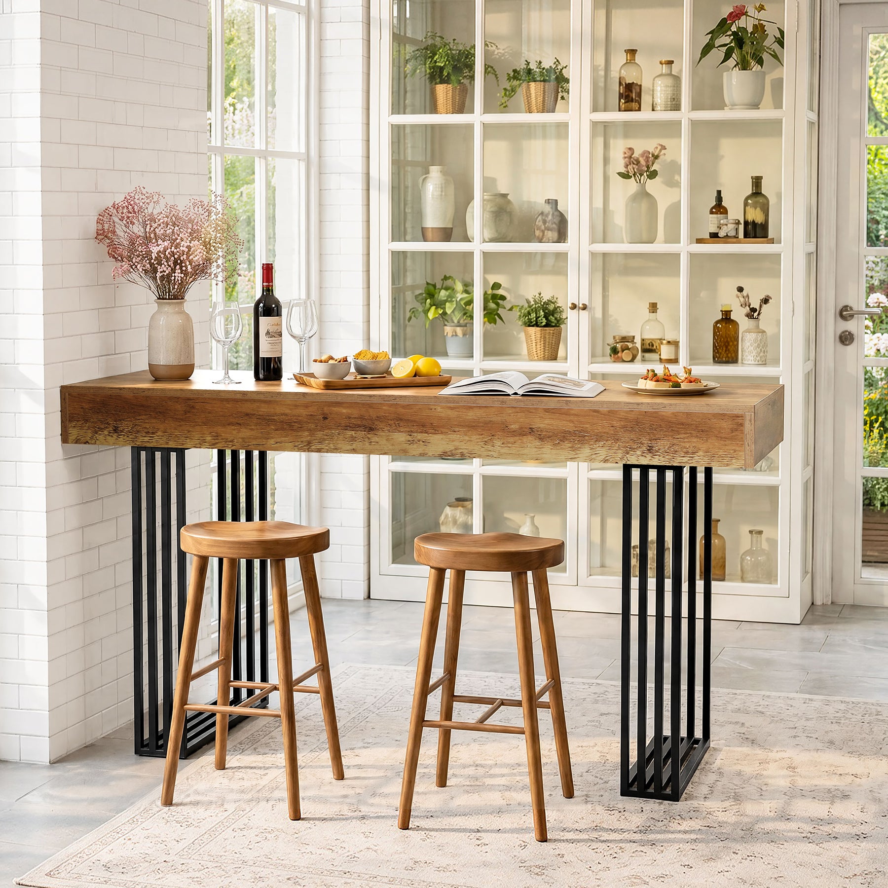 63" Bar Table, Industrial Counter-Height Table with Metal Frame for Bistro, Kitchen