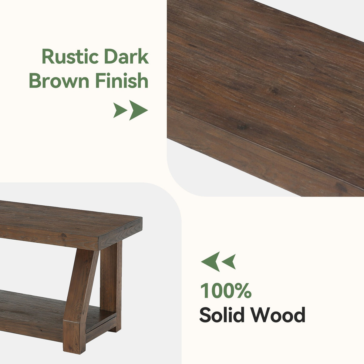 63" Solid Wood Entryway Bench with Storage, 2-Tier Shoe Bench for Hallway