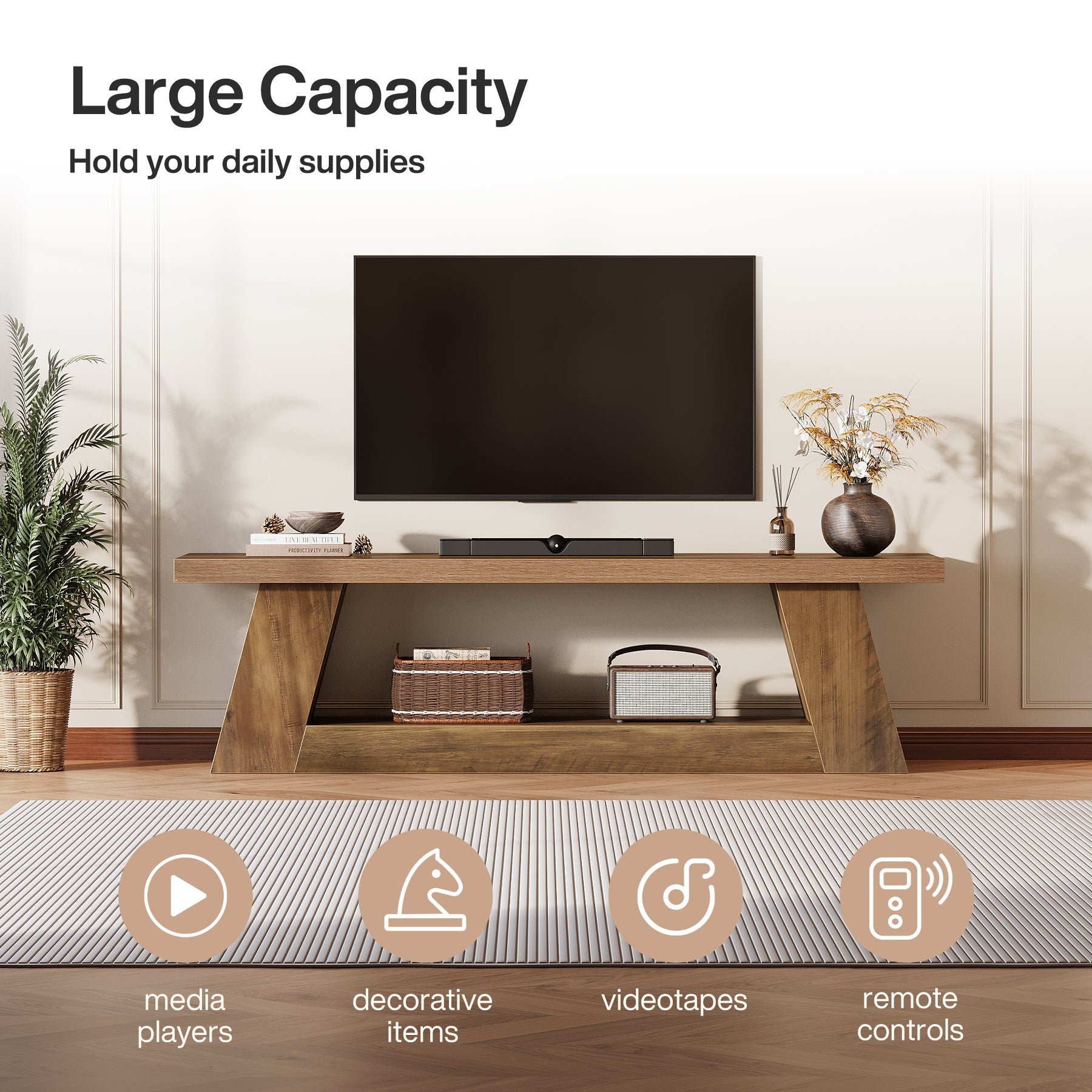 63" TV Stand for  UP to 75" TVs, Media TV Console with Storage Shelves