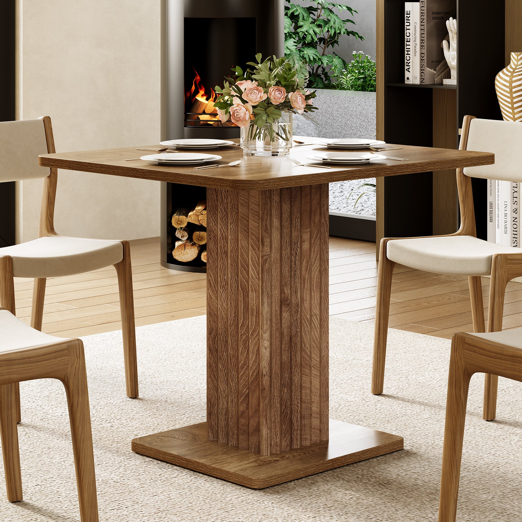 35.43" L x 31.5" W Dining Table, Farmhouse Kitchen Table for 2-4 People