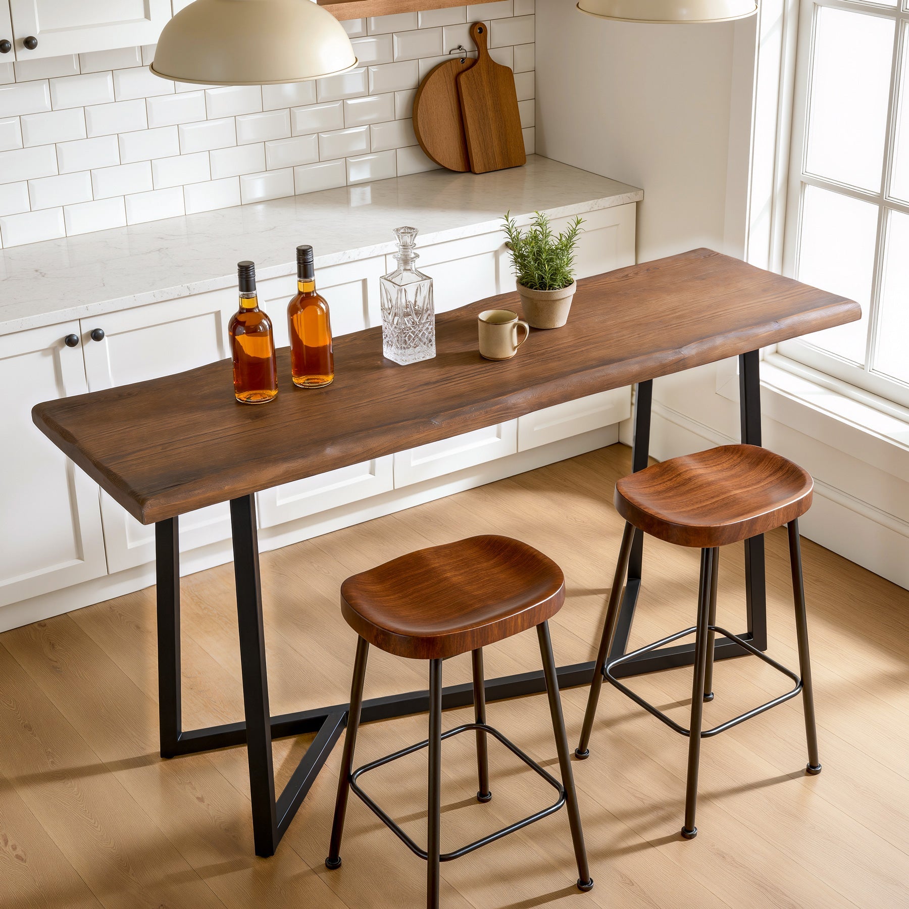 Solid Wood Bar Table,  63" Counter Height Pub Table with Sturdy Metal Frame