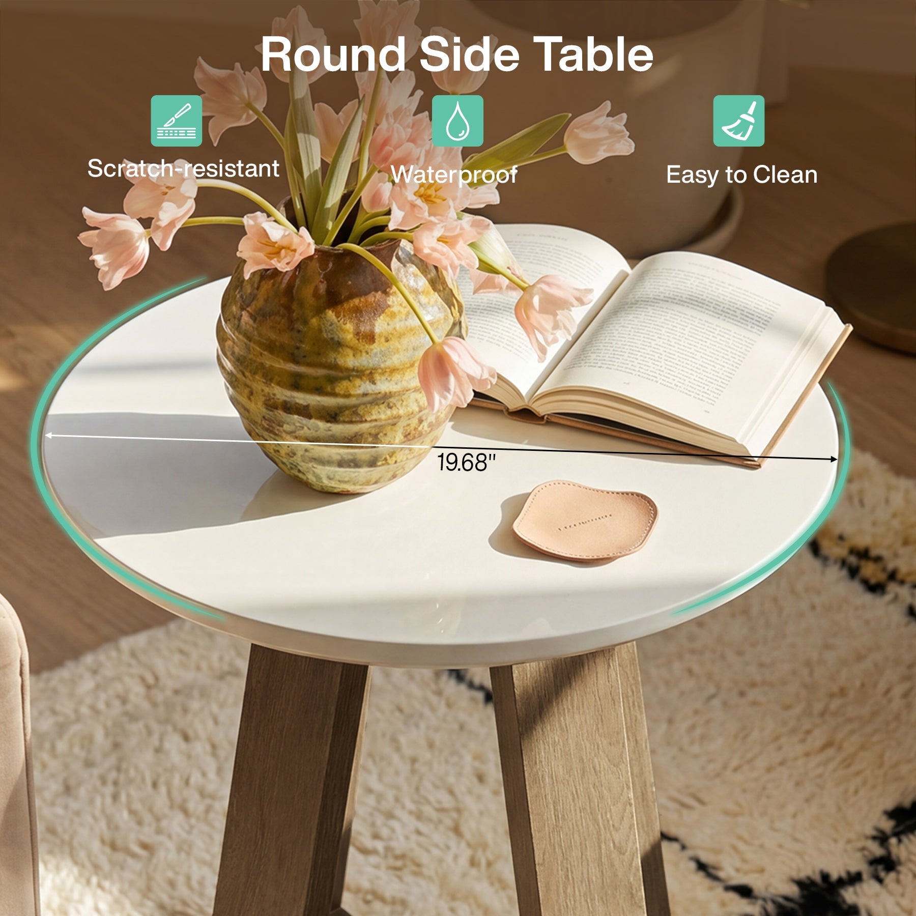Round End Table, Modern Side Table Small Accent Table for Living Room