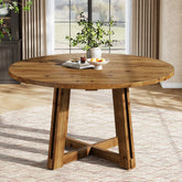 47" Round Dining Table, Solid Wood Kitchen Table with Sturdy Legs for 4-6 3