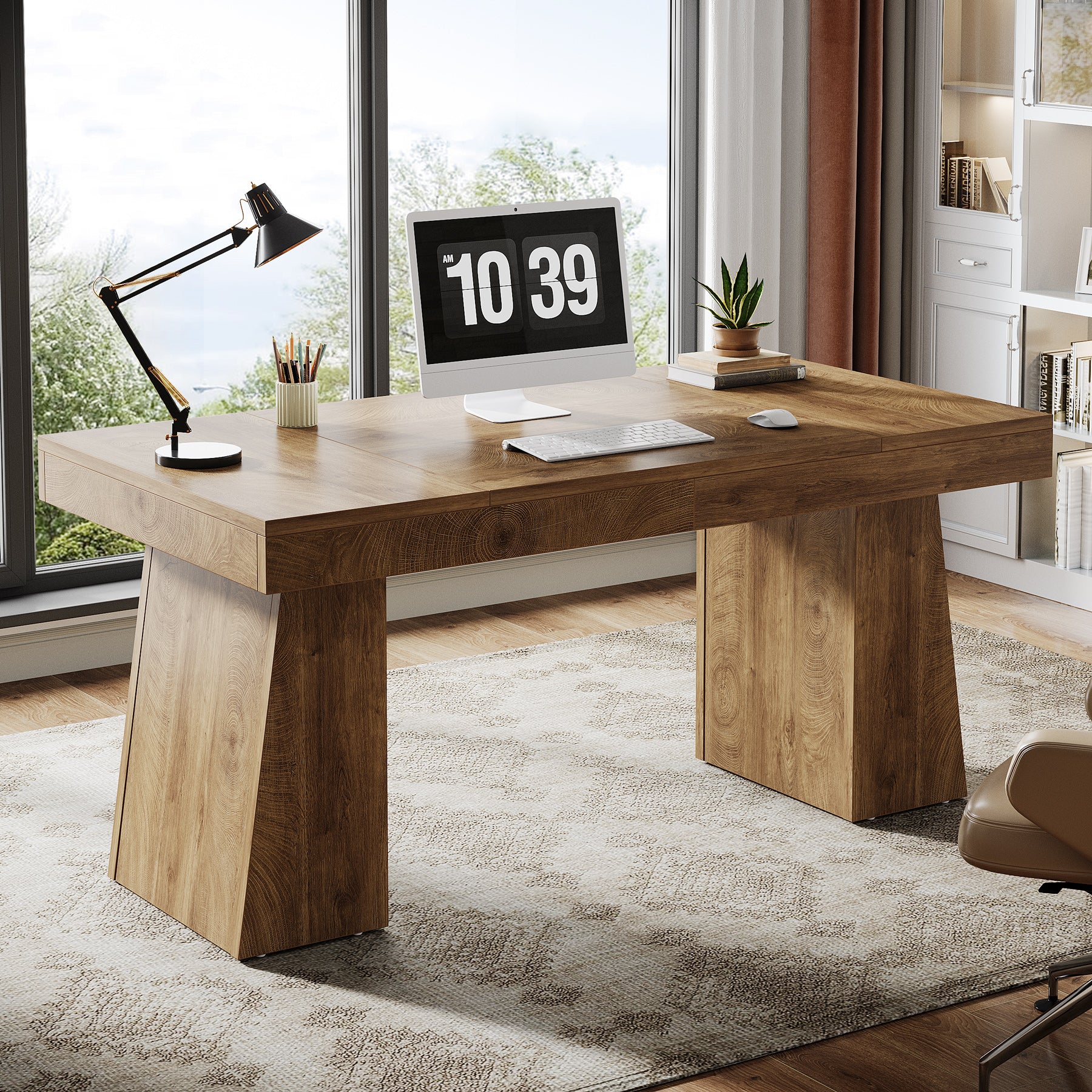 55" Executive Desk, Modern Wood Computer Desk Workstation Desk