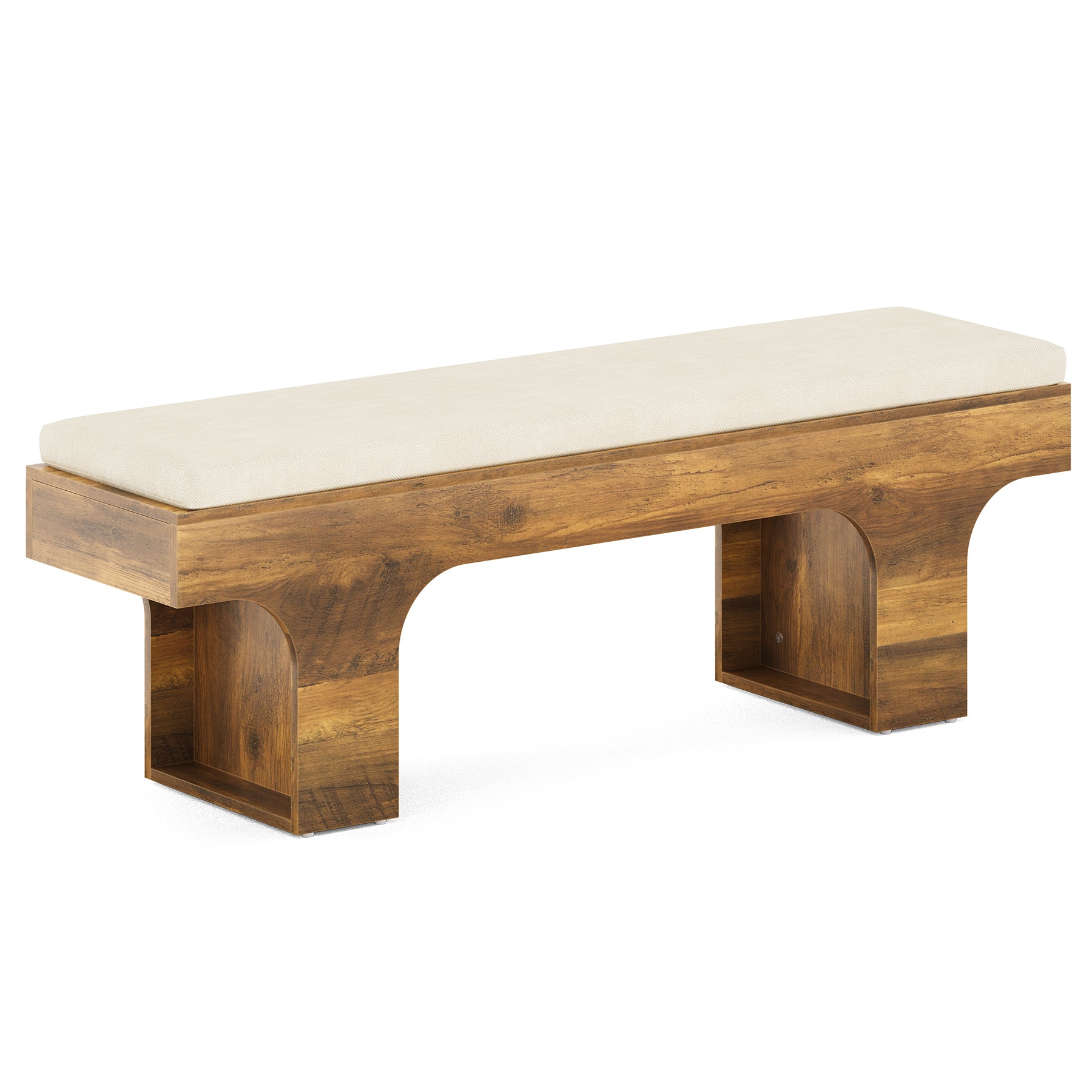 55" Dining Bench with Linen Cushion, Farmhouse Entryway Bench for Hallway