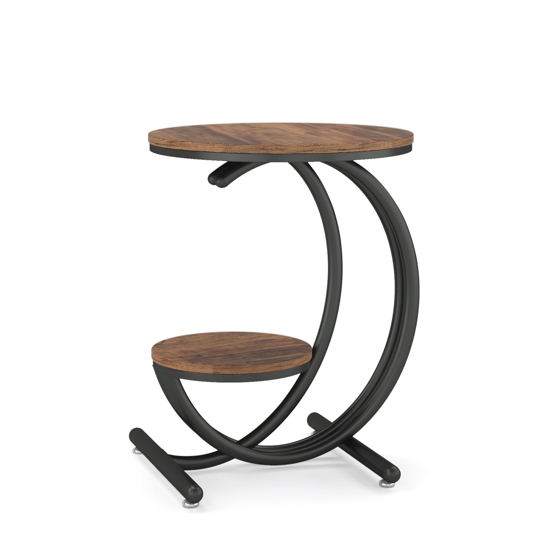 2-Tier End Table, Small Accent Side Table with C-Shaped Frame