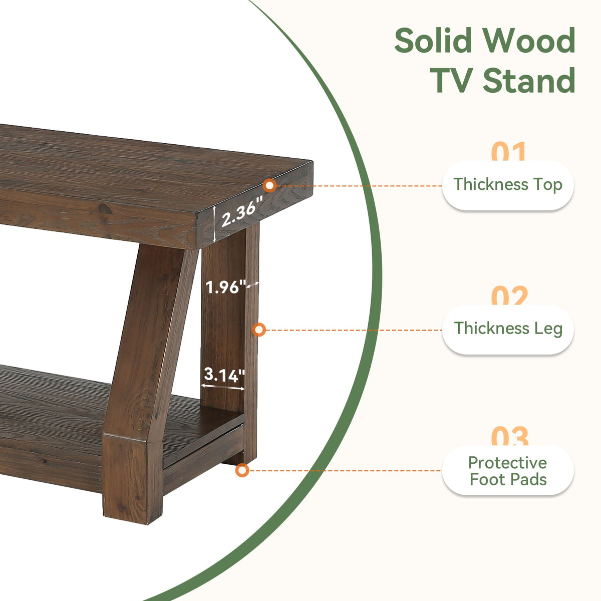 63" Solid Wood TV Stand for 65-75" TVs, Farmhouse Media Console with Open Shelf