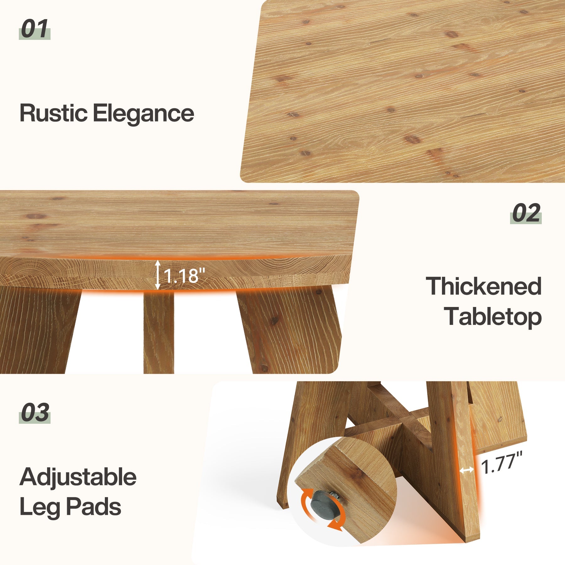 Solid Wood Round Dining Table for 4-6, 47" Farmhouse Kitchen Table for Dining Room