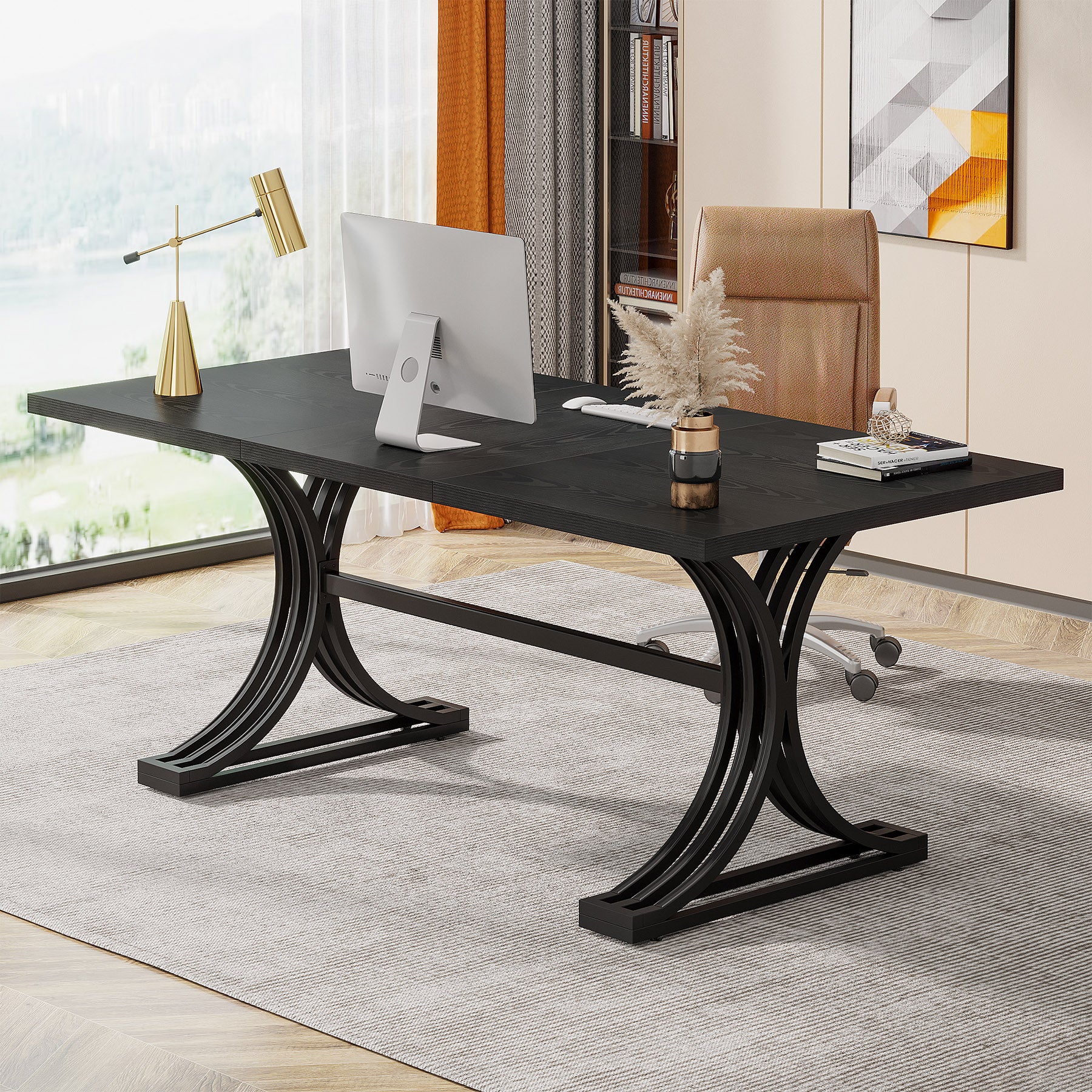 63" Executive Desk, Modern Computer Desk with Stylish Metal Legs for Home Office