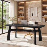63" Solid Wood Computer Desk, Modern Office Desk with Boat-Shaped Top for Home Office 3