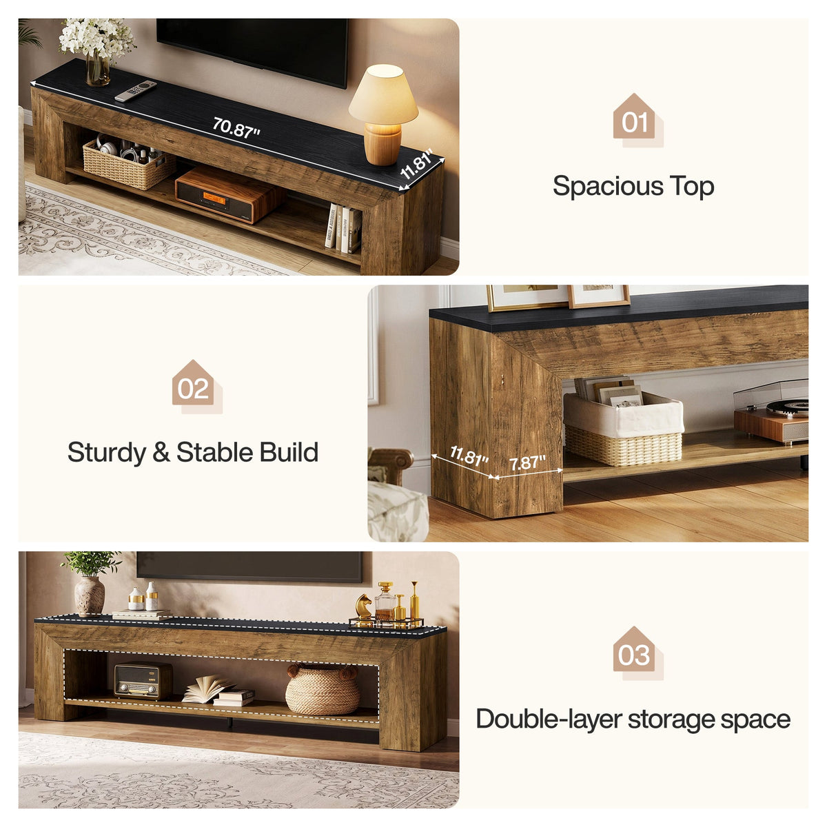 71" TV Stand, Large Entertainment Center with Shelf for TVs up to 80"