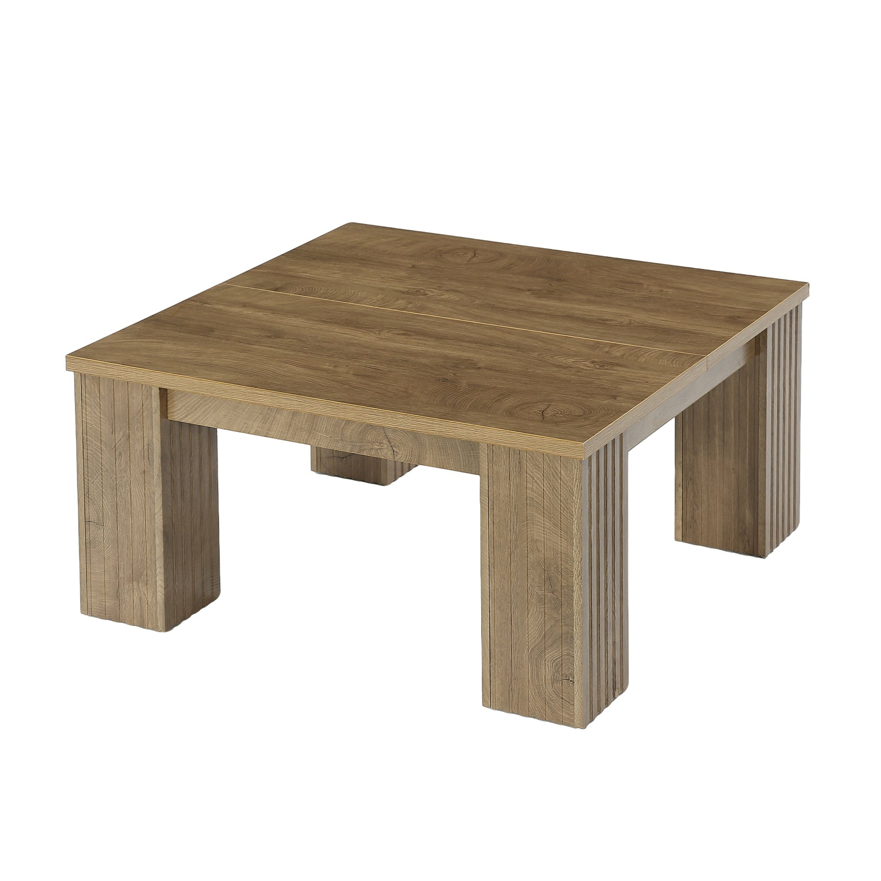 39.4" Square Coffee Table, Farmhouse Center Table with Fluted Legs for Living Room