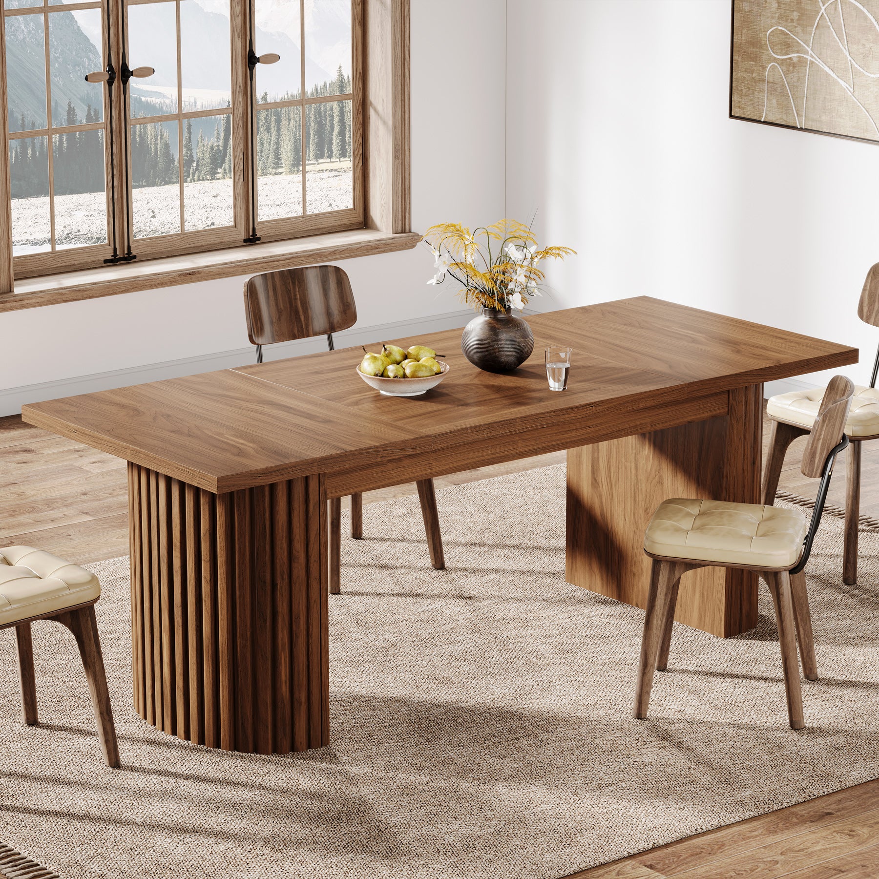 78.7" Dining Table, Rectangular Kitchen Table with Wooden Tabletop for 6-8 People