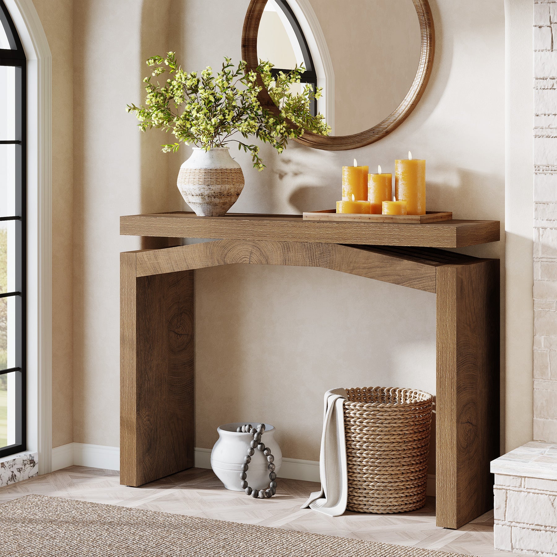 39.4" Farmhouse Console Table, Narrow Entryway Sofa Table with Hollow Design for Hallway