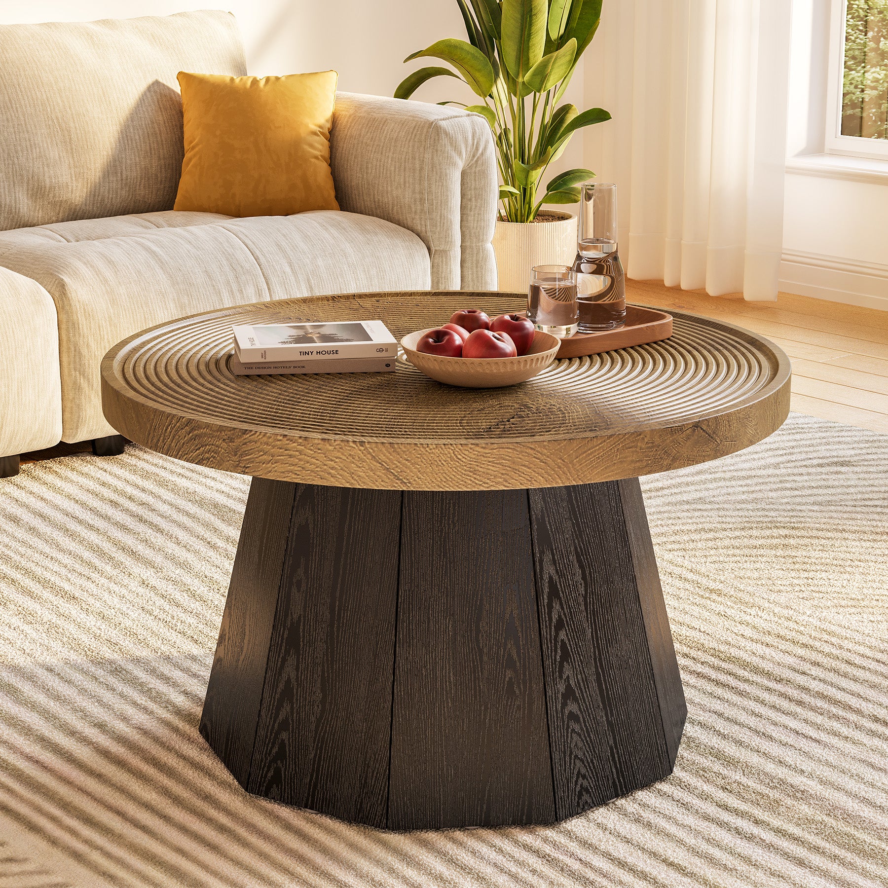 Round Coffee Table, 31.5" Center Tea Table with Growth Ring Tabletop for Living Room