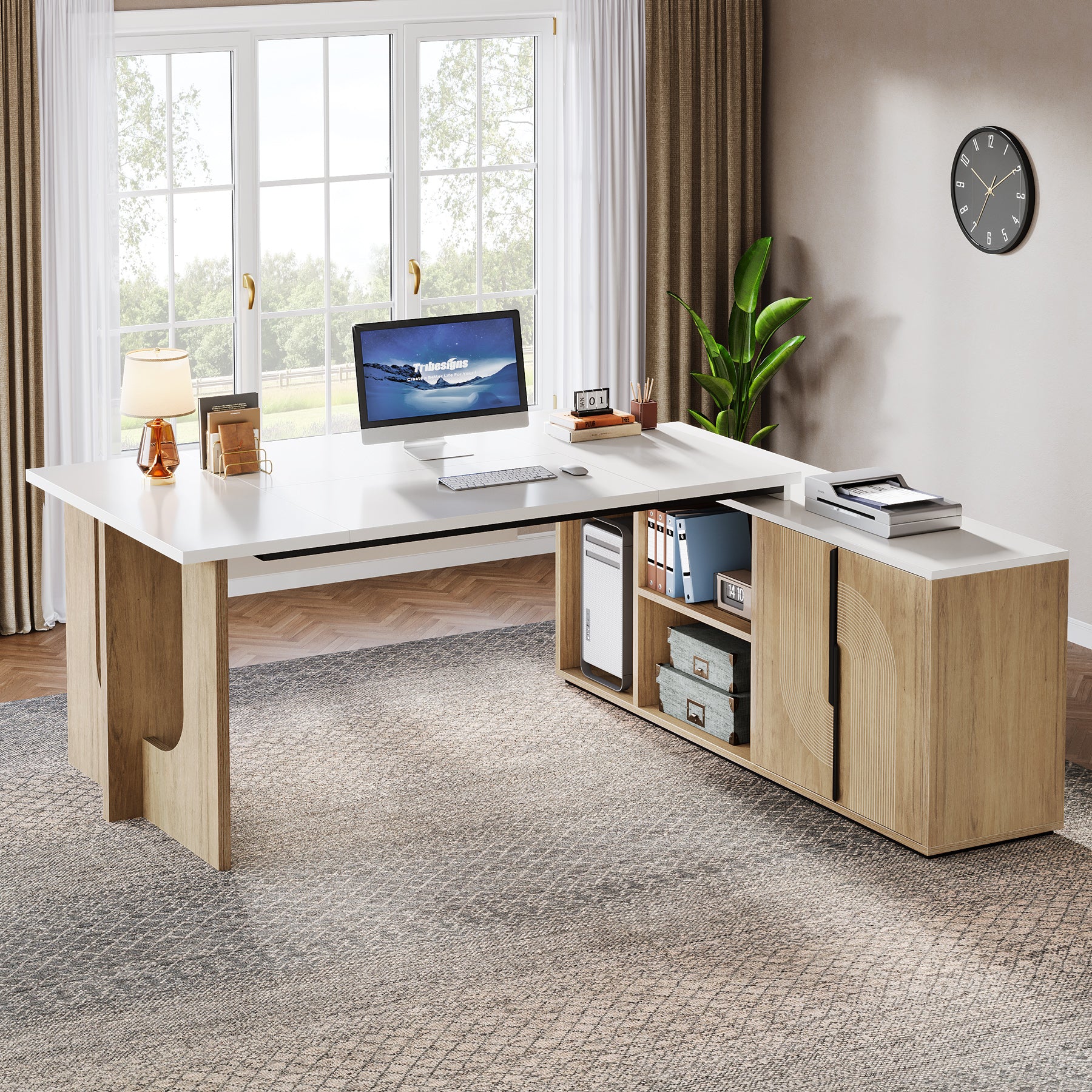 L-Shaped Executive Desk, 74.8" Computer Desk with Cabinet