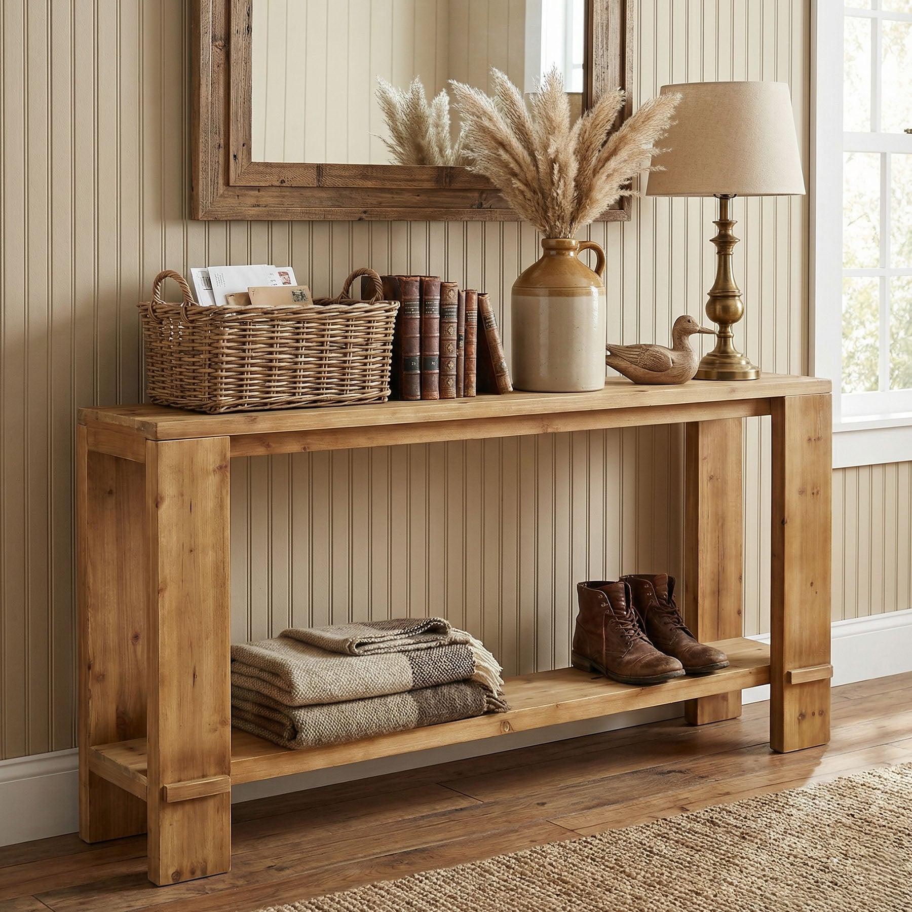 70.9" Solid Wood Console Table, 2-Tier Entryway Sofa Table for Hallway