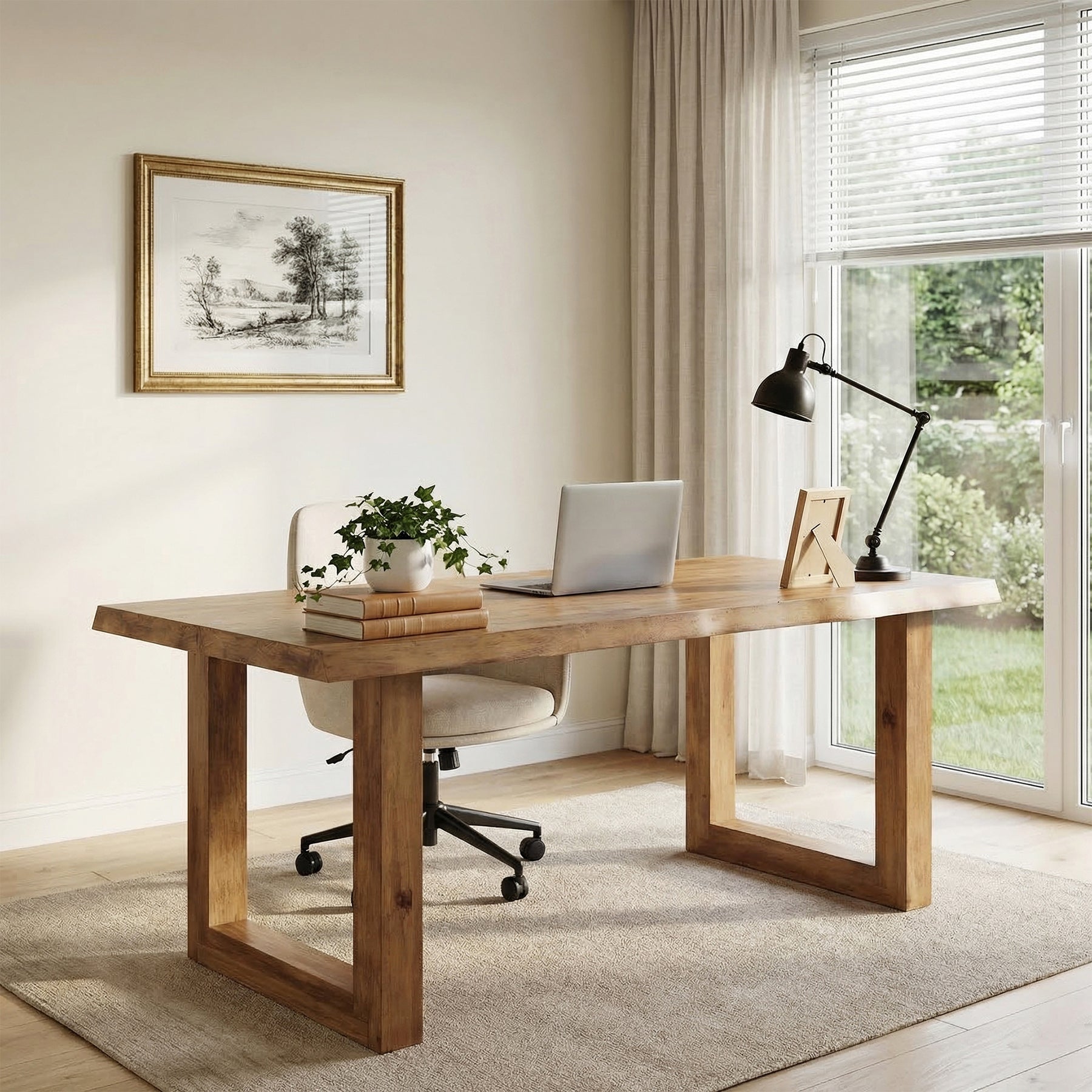 63" Solid Wood Computer Desk, Rectangular Executive Desk Home Office Desk