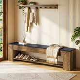 71" Entryway Bench with Shoe Storage, Farmhouse Shoe Bench with 2 Shelves 3