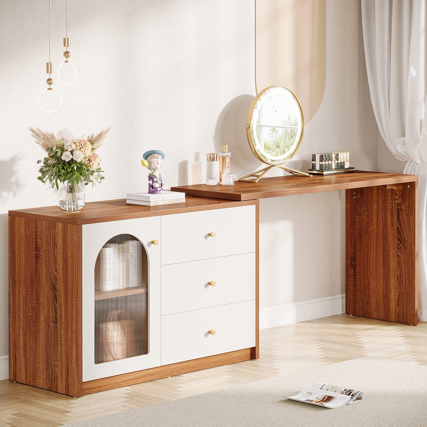Modern Makeup Vanity, Dressing Table with 3 Drawers and Cabinet