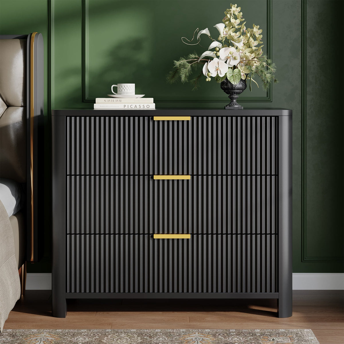 Oversized Nightstand, 31.5" Wide Bedside Table with 3 Drawers for Bedroom