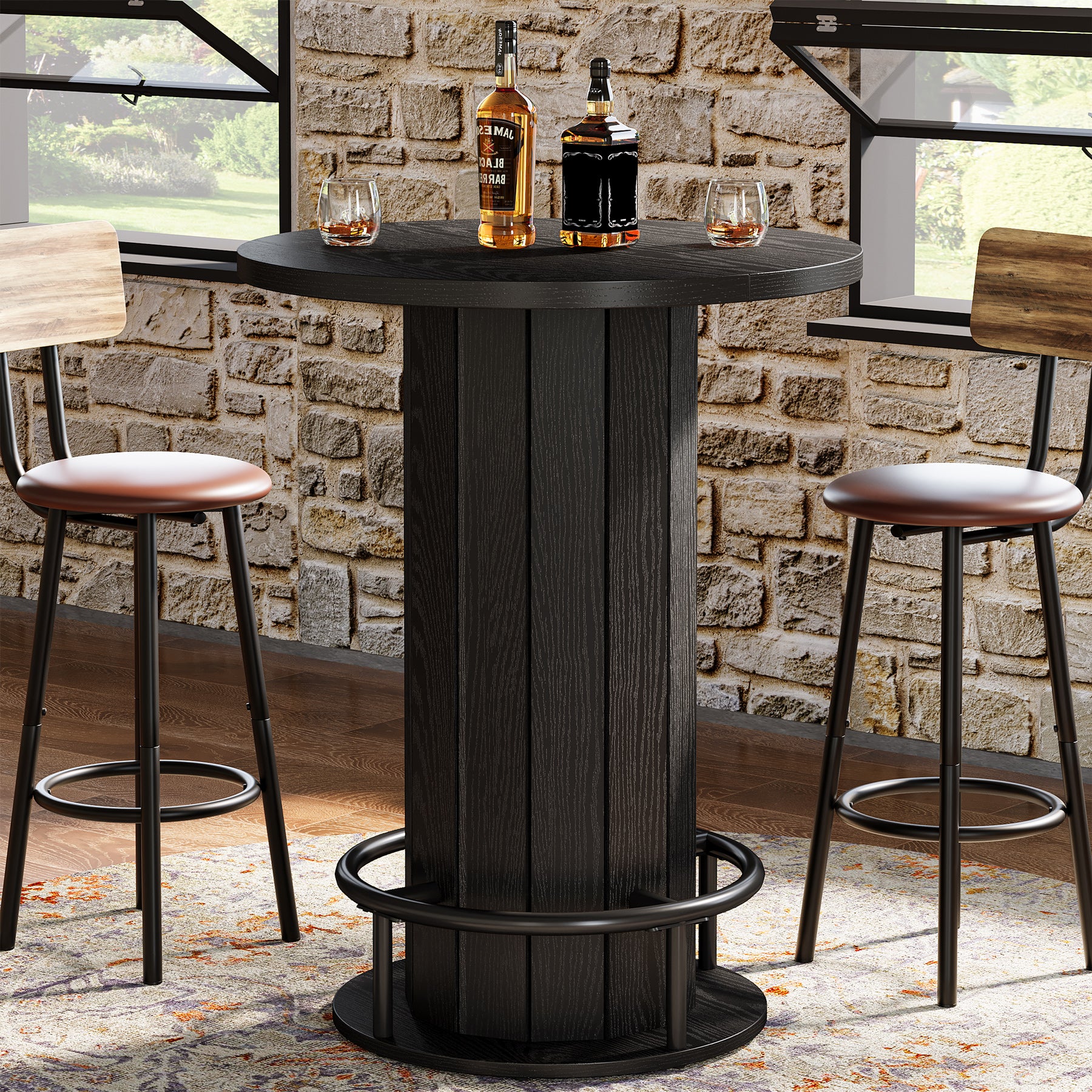 31" Bar Table, Round Bistro Pub Table with Footrest for Dining Coffee Cocktail