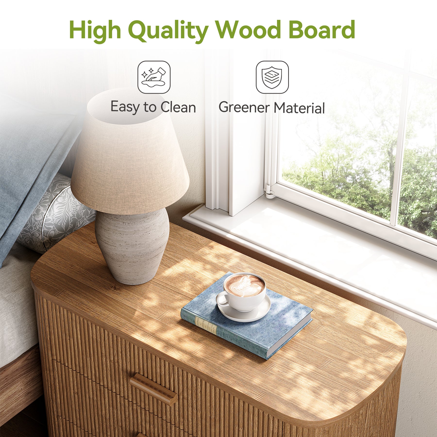 Oversized Nightstand with 3 Drawers, 31.5" Bedside Table for Bedroom