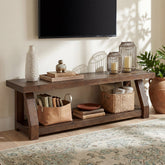 63" Solid Wood TV Stand for 65-75" TVs, Farmhouse Media Console with Open Shelf 3